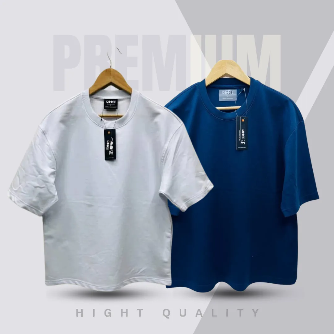 2 Pieces Premium Drop Shoulder white & navy blue