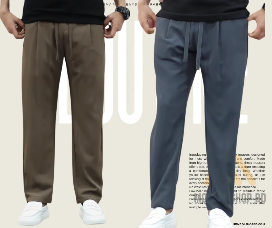 2 Pieces Premium Quality Solid Trouser's- Coffee & Anther