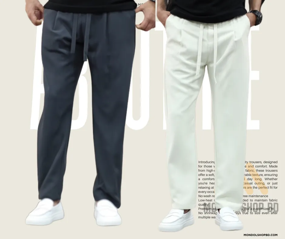 2 Pieces Premium Quality Solid Trouser's- Anther & Of White