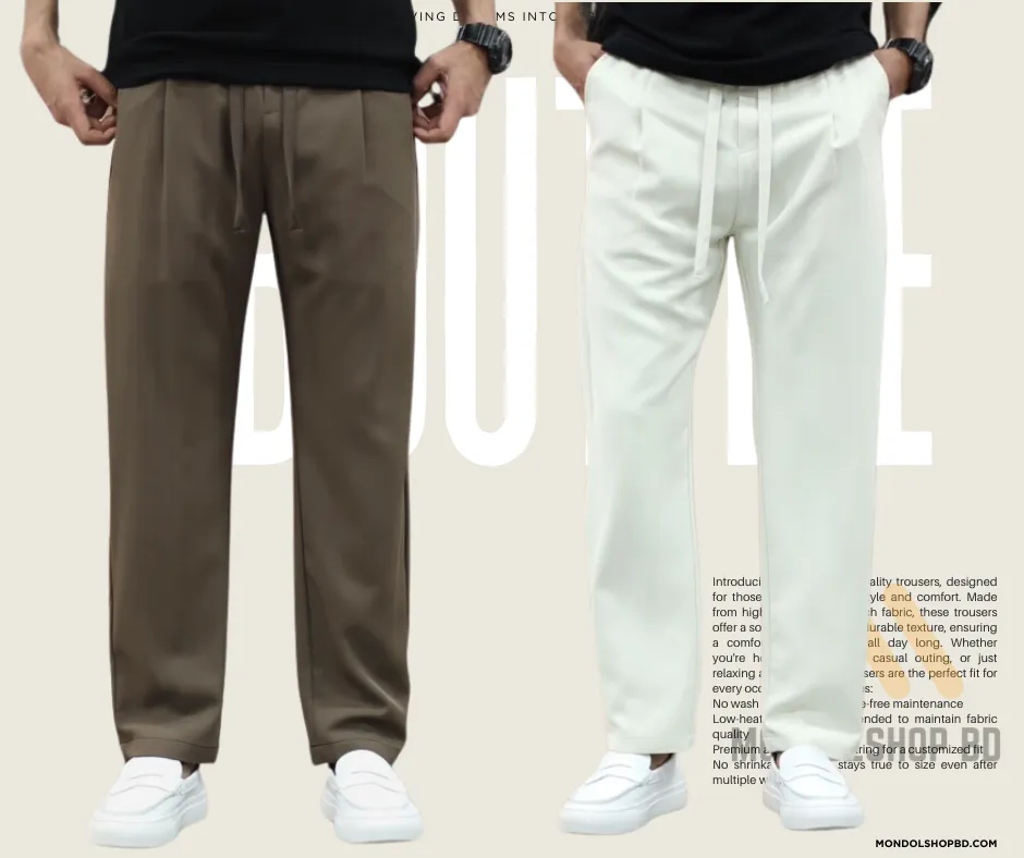 2 Pieces Premium Quality Solid Trouser's- Coffee & Of White