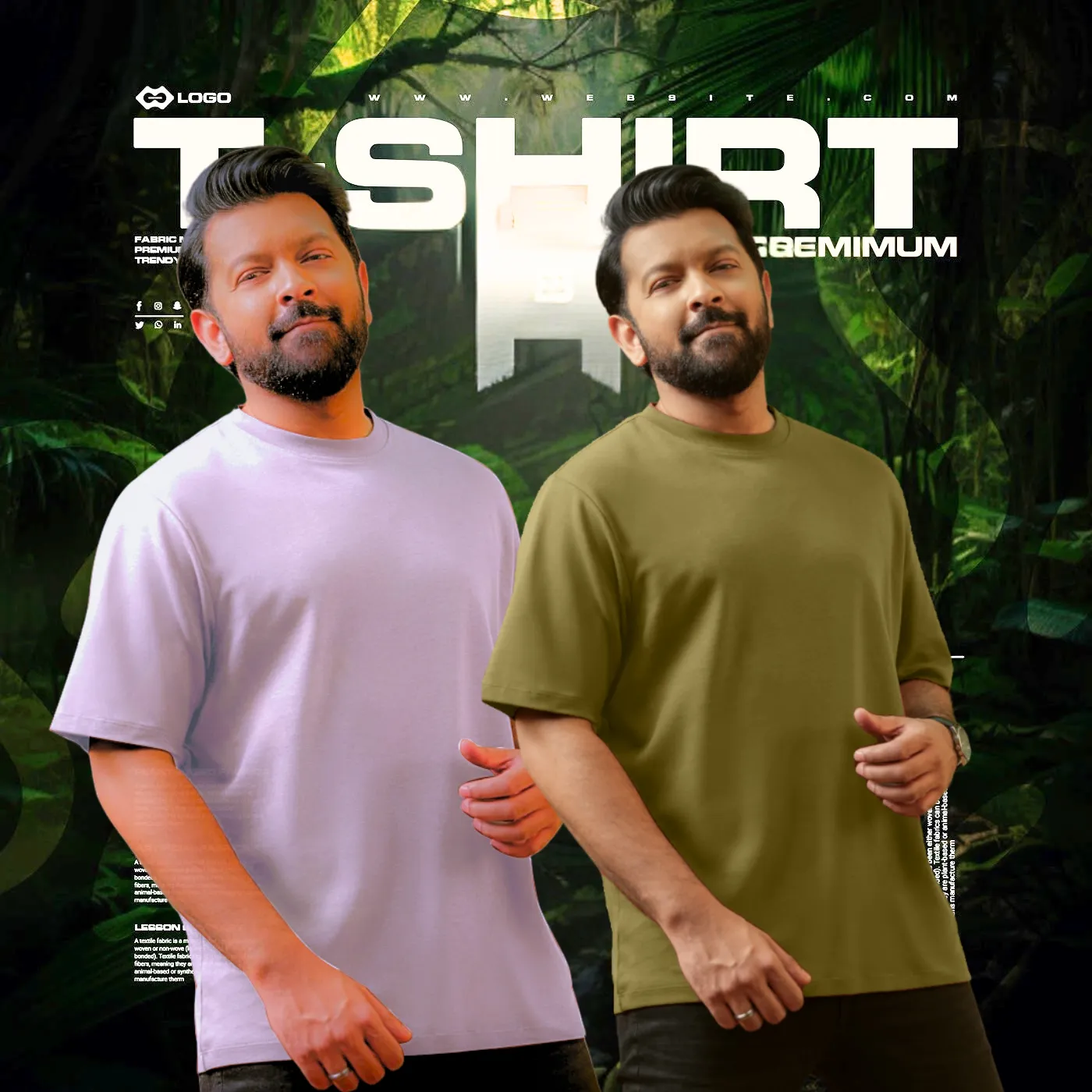 2 Pieces Drop Shoulder T-Shirt white & Olive
