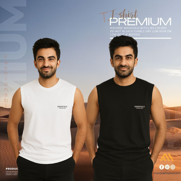 🔥 2 Pieces Sleeveless T-Shirt, White & Black কম্বো – বেশি নিন, কম খরচ করুন! 🔥