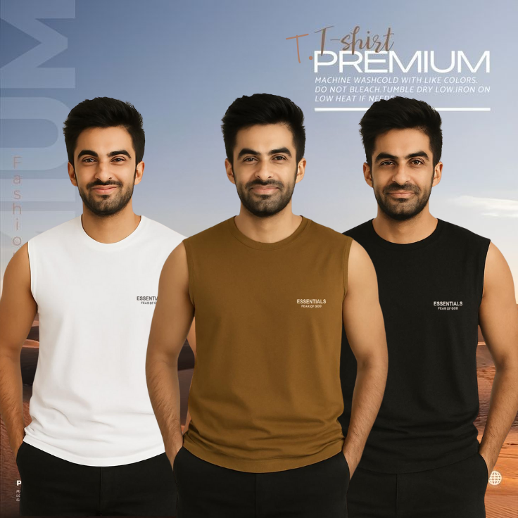 🔥 3 Pieces Sleeveless T-Shirt, White & Brown & Black কম্বো – বেশি নিন, কম খরচ করুন! 🔥