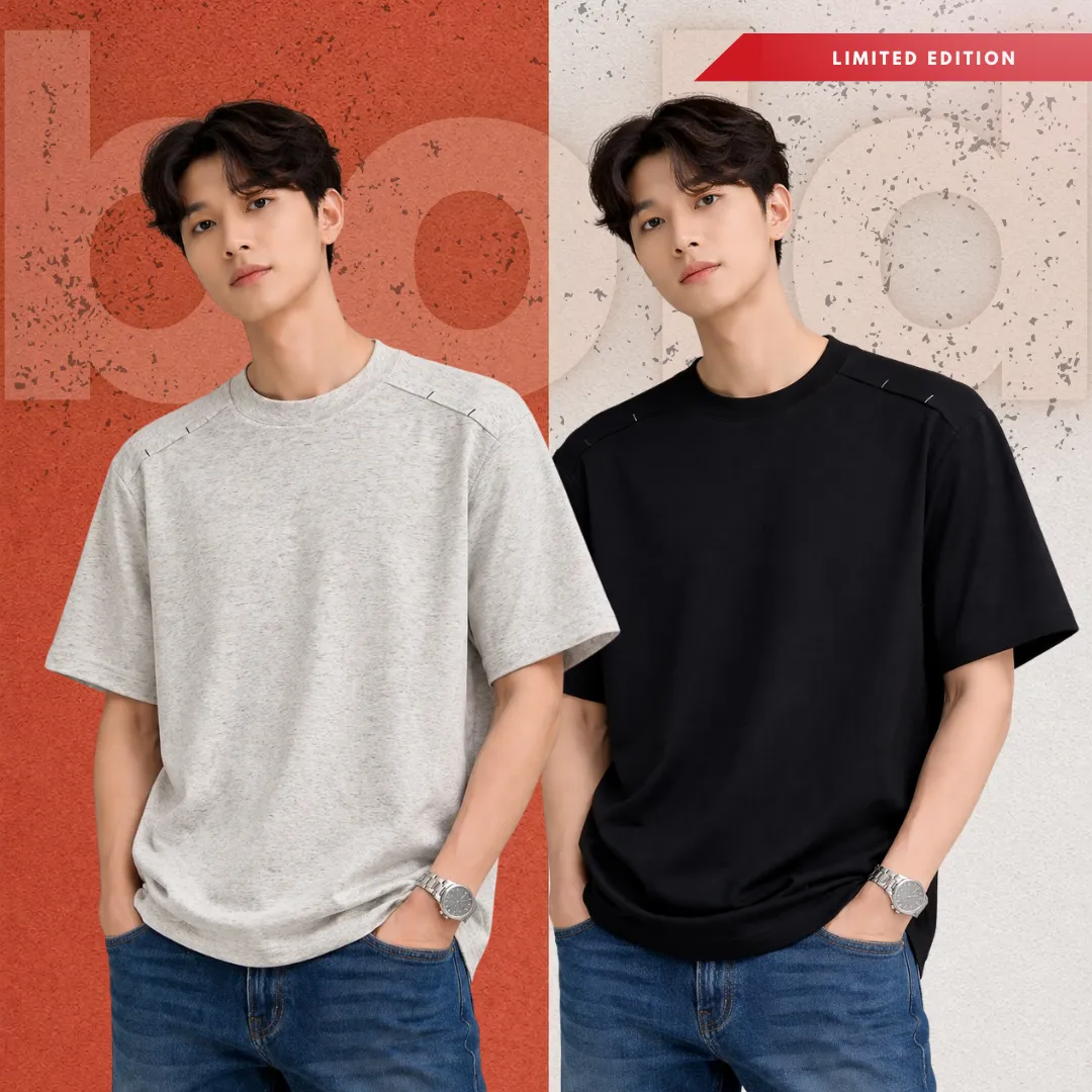 2 Piece Limited Edition Gray & Black Drop Shoulder T-Shirt