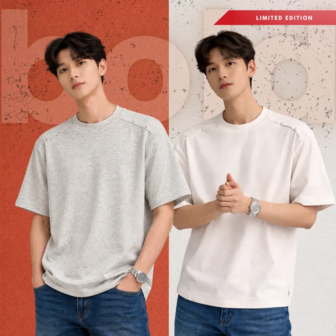 2 Piece Limited Edition Gray & White Drop Shoulder T-Shirt